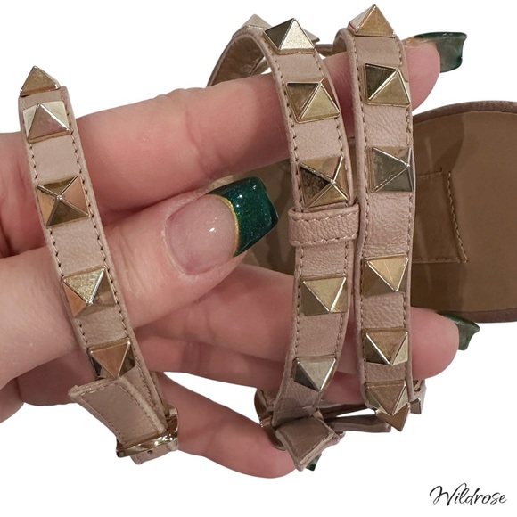 VALENTINO GARAVANI NAPPA PATENT LEATHER HOT PINK ROCKSTUD ANKLE STRAP HEELS SZ 5 - Picture 9 of 17